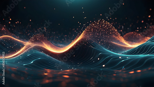Abstract digital wave of particles. Futuristic point wave. Technology background vector. Vector illustration.png, Abstract digital wave of particles. Futuristic point wave. Technology background vecto photo