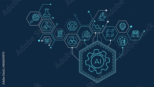 Infographics about application of AI in science in animated diagram.