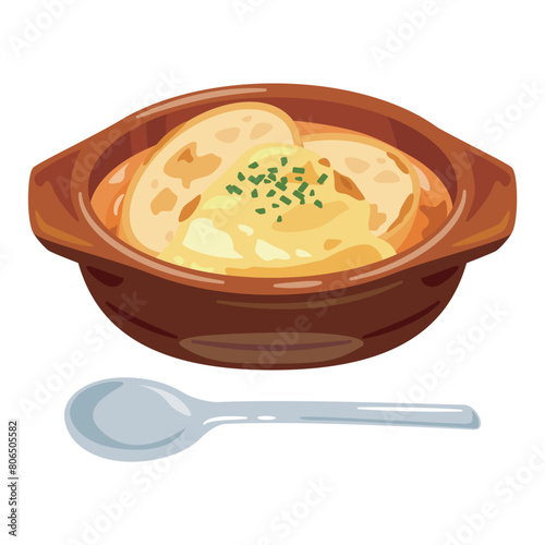 皿に盛られたオニオングラタンスープ