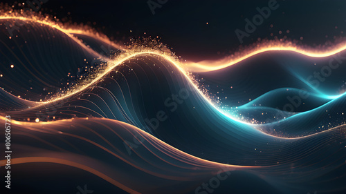 Abstract digital wave of particles. Futuristic point wave. Technology background vector. Vector illustration.png, Abstract digital wave of particles. Futuristic point wave. Technology background vecto © Adi
