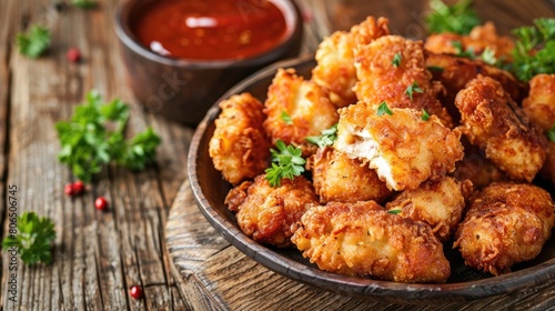 Savory Chicken Nuggets with Spicy Dip on Rustic Table