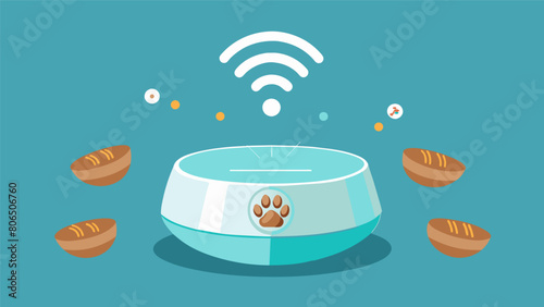An elegant food bowl with builtin sensors that can detect common food allergens and make alternative food suggestions for pets with sensitivities.. Vector illustration