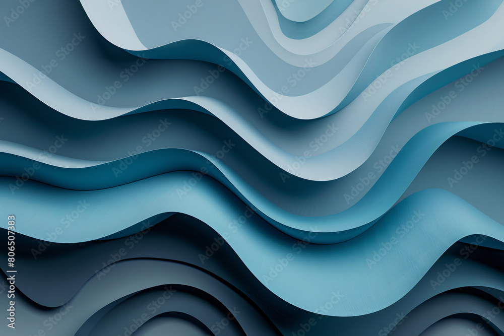 Obraz premium Blue Gradient Wavy Layers - Abstract Background