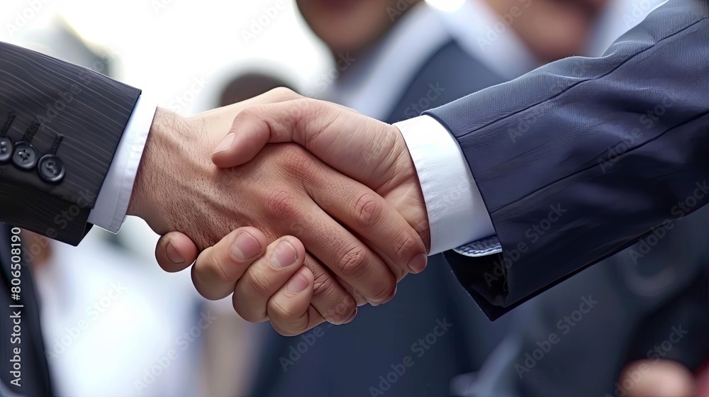 successful business negotiation with handshake and a black button in the background