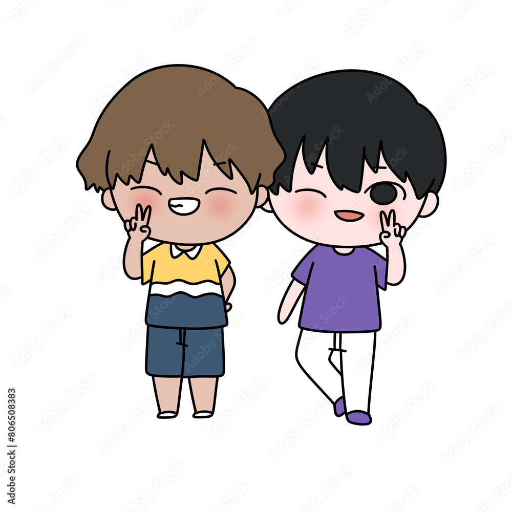 Two cartoon characters are standing next to each other Two cartoon characters are standing next to each other
