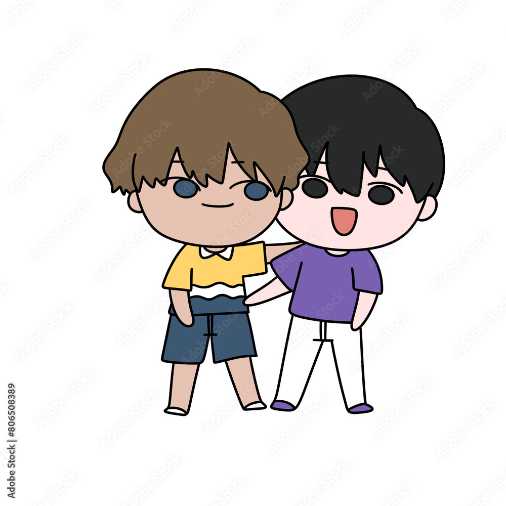 Two cartoon characters are hugging each other Two cartoon characters are hugging each other