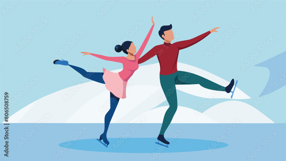 As the music crescendoed the figure skating duo embarked on a breathtaking sequence of spins and jumps showcasing their seamless chemistry.. Vector illustration As the music crescendoed the figure skating duo embarked on a breathtaking sequence of spins and jumps showcasing their seamless chemistry.. Vector illustration