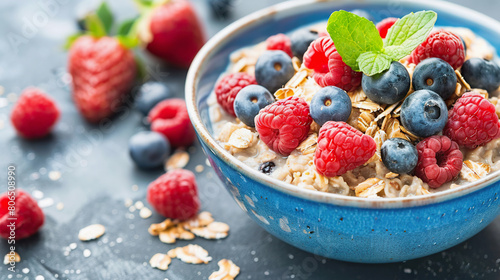 Healthy Berry Oatmeal Bowl with Fresh Fruits