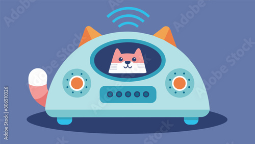 A technologically advanced sound machine with programmable options to create a personalized environment to ease pet anxiety and promote tranquility.. Vector illustration