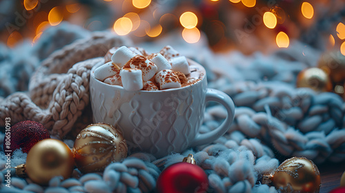 cup of coffee with chocolate, Hot Chocolate with Marshmallows Knitted Scarf an  © Sana Ullah