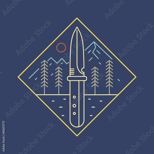 The mountain of the nature and adventure knives perfect combination art work mono line © fiqqiFaqiih