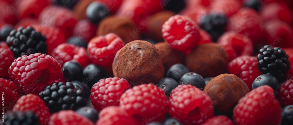 A close up of a bunch of berries, including raspberries and blackberries A close up of a bunch of berries, including raspberries and blackberries