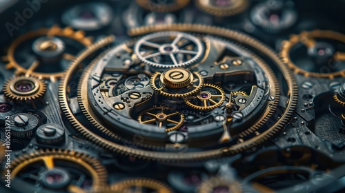 Detailed shot of a vintage watch mechanism, highlighting the complexity and precision of its gears and springs.