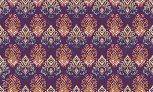 Hand draw Beautiful seamless ikat pattern embroidery motif without continuous stitching.great for textiles, banners, wallpapers, wrapping vector design.