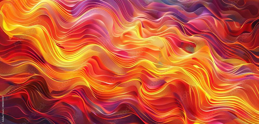 Fototapeta premium Dynamic pixel waves in fiery red and orange, capturing the essence of digital flames.