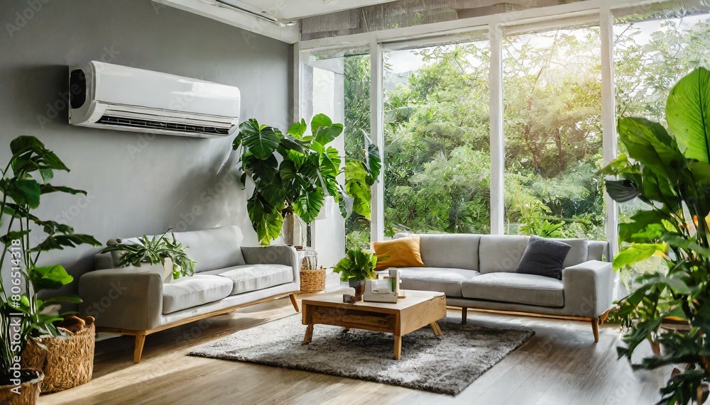 Energy efficient air conditioner with fresh natural in a modern living room
