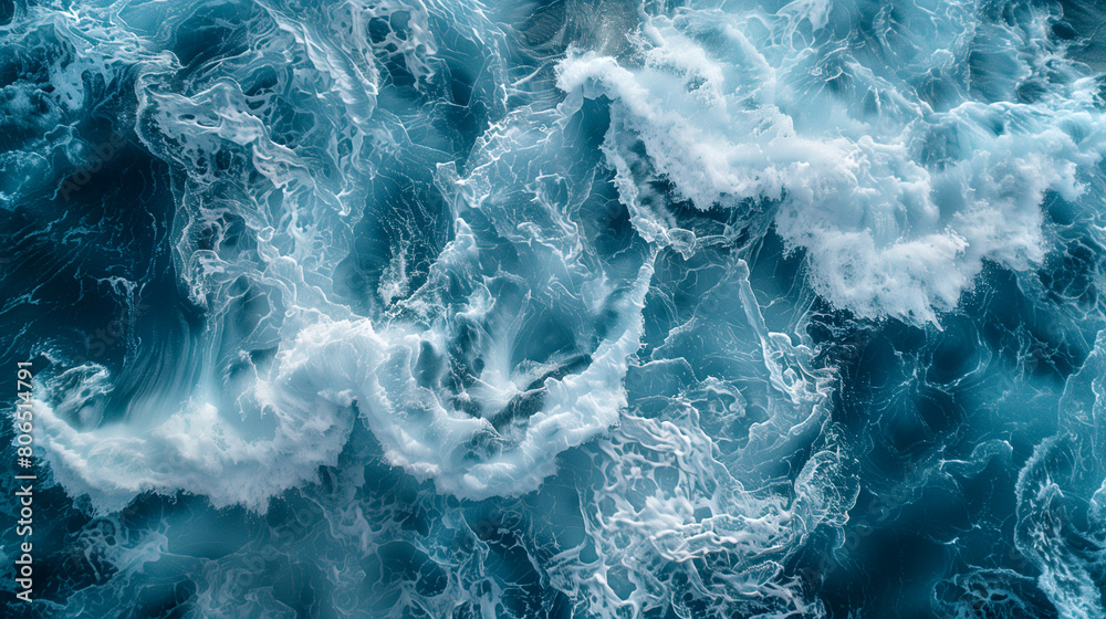 Obraz premium Aerial view of a vast body of water with waves crashing on the shore