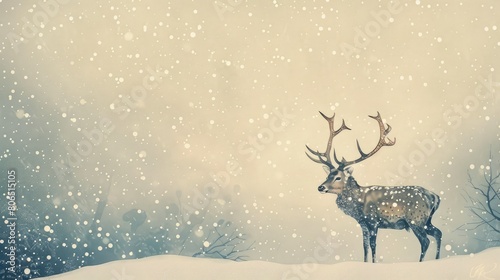 Serene Snowy Landscape with Deer  © animal lovers