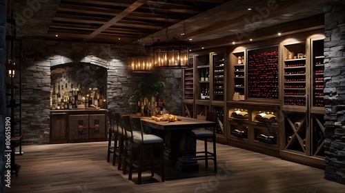 A sophisticated wine cellar with climate-controlled storage, tasting area, and rustic decor © Toys Hub