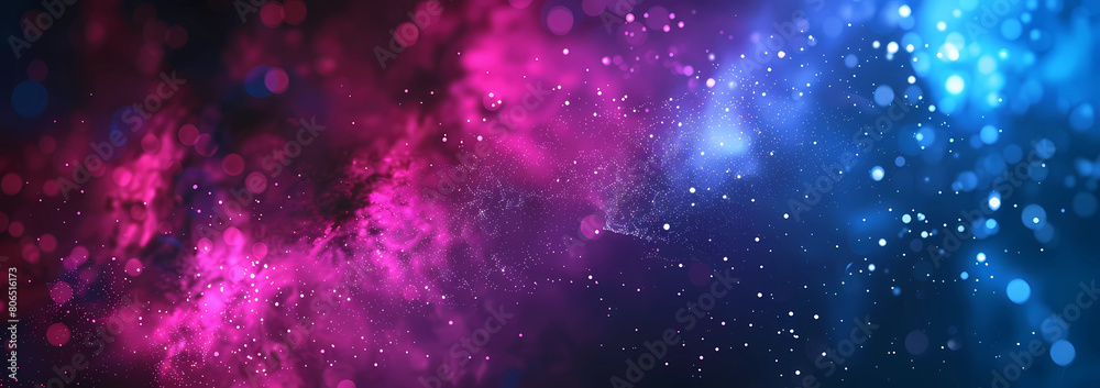 Abstract digital background with glowing neon blue and pink nebula stars