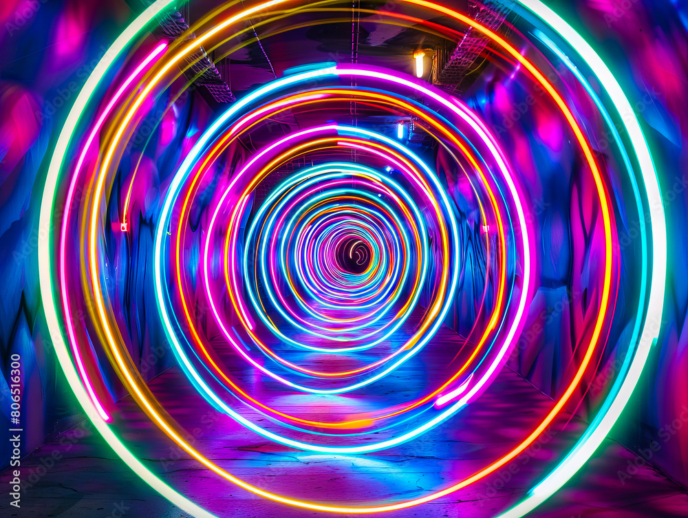 A tunnel with colorful light trails. A tunnel with colorful light trails.
