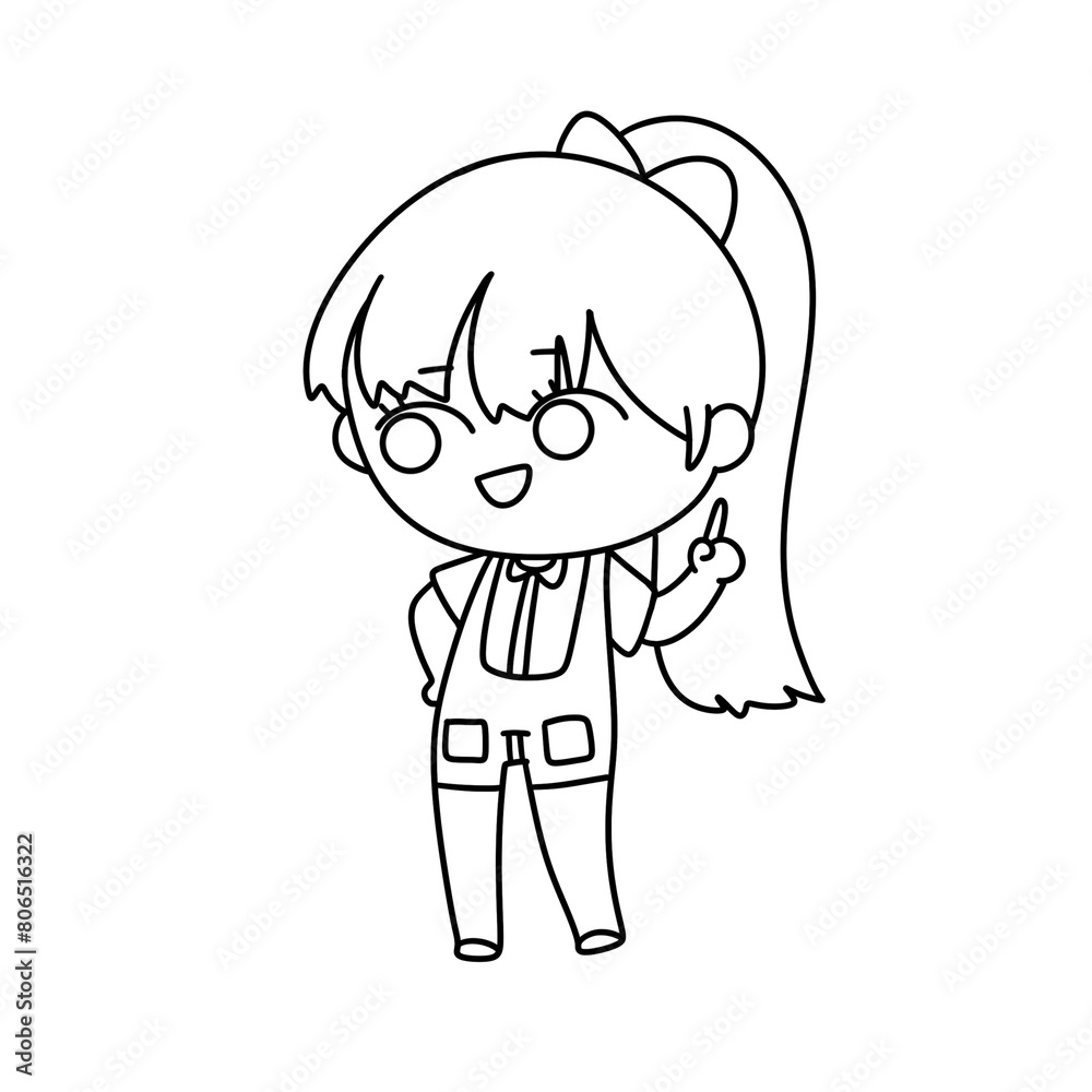 A girl with a ponytail is smiling and pointing to the right A girl with a ponytail is smiling and pointing to the right