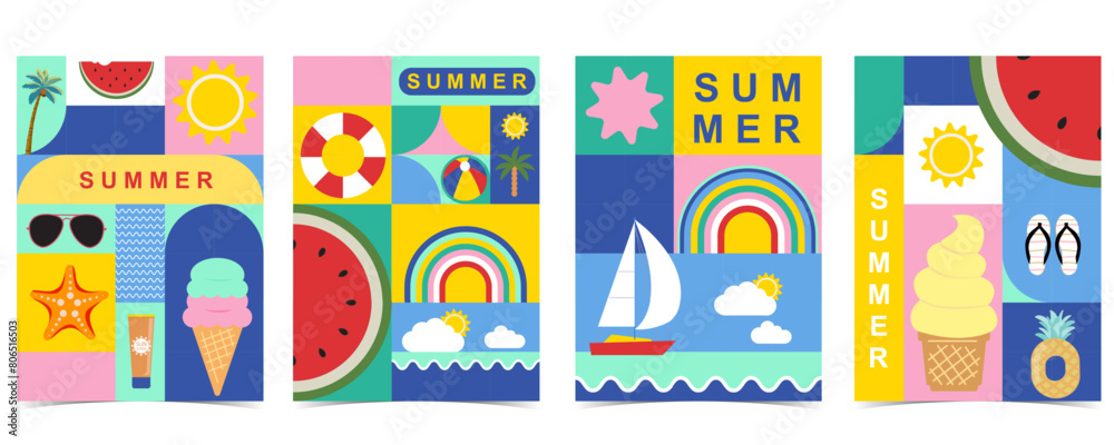 summer background with geometric style.illustration vector for a4 vertical design