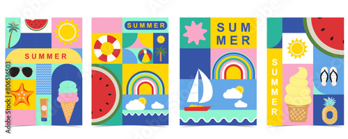 summer background with geometric style.illustration vector for a4 vertical design