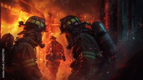 Firefighters rescuing a trapped victim from a burning building, exemplifying selfless bravery in the line of duty.