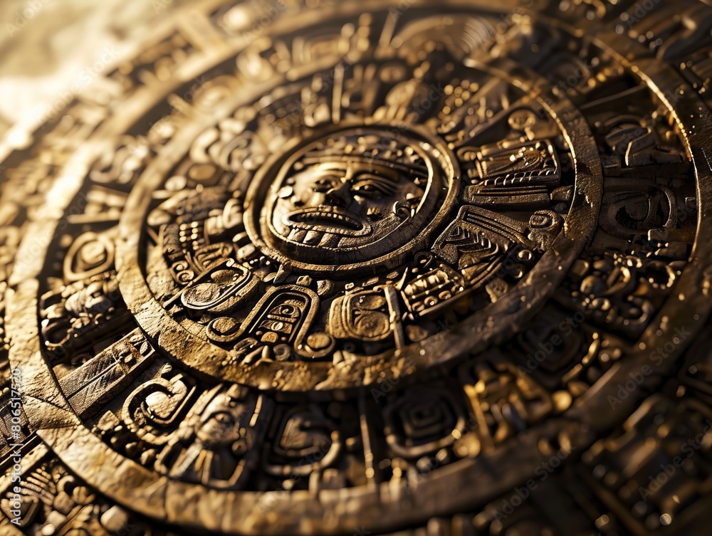 A close up of an ancient mayan calendar.