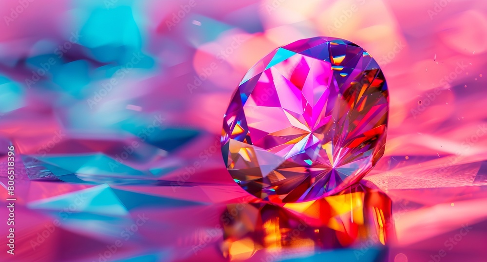 A diamond is sitting on top of a colorful background. A diamond is sitting on top of a colorful background.