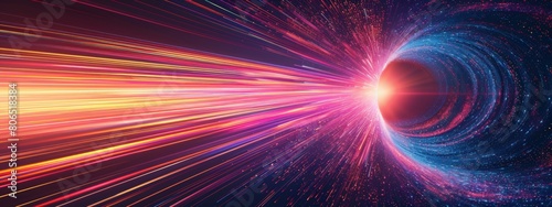  A vibrant illustration with a single, bold line exploding outwards in a pulse pattern, leaving behind a trail of fading colors, symbolizing the shockwave of a sonic boom.