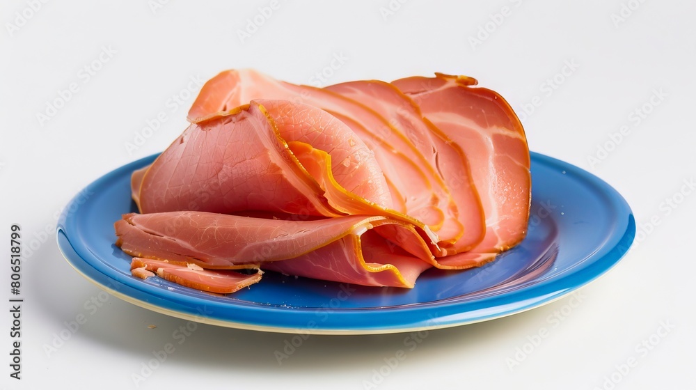 A plate of ham on a white background.