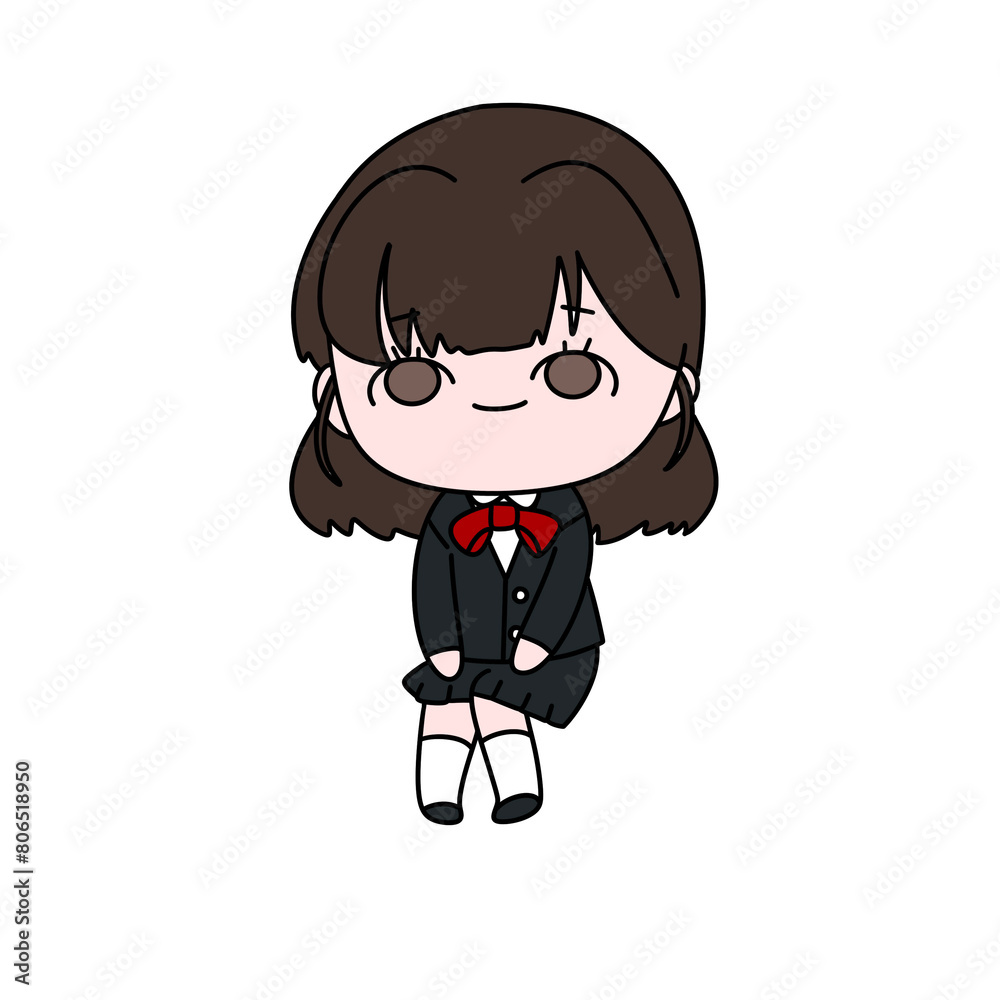 A cartoon girl is sitting on the floor in a school uniform A cartoon girl is sitting on the floor in a school uniform