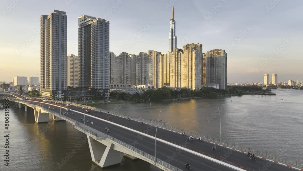 Ho Chi Minh City, Vietnam - March 25: Ho Chi Minh City at Landmark 81 aerial view in sunrise. Ho Chi Minh City, Vietnam - March 25: Ho Chi Minh City at Landmark 81 aerial view in sunrise.