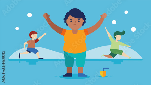 A person with an intellectual disability beaming with pride as they are able to successfully complete a challenging aqua aerobics routine with the. Vector illustration
