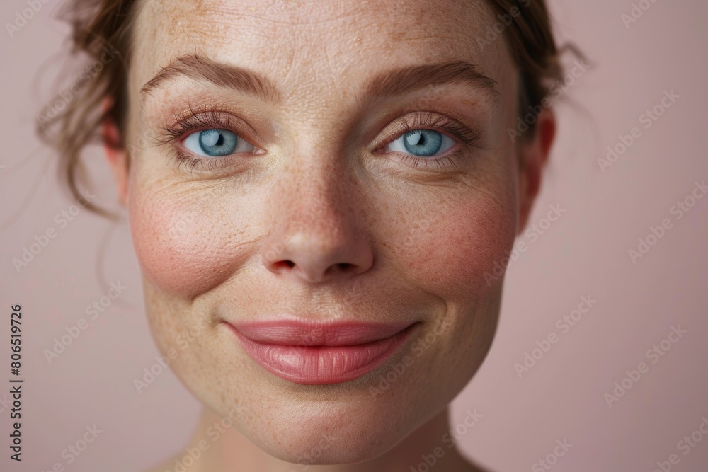 Fototapeta premium Happy woman with plump and fuller lips post-Botox treatment, radiating confidence and self-assurance.