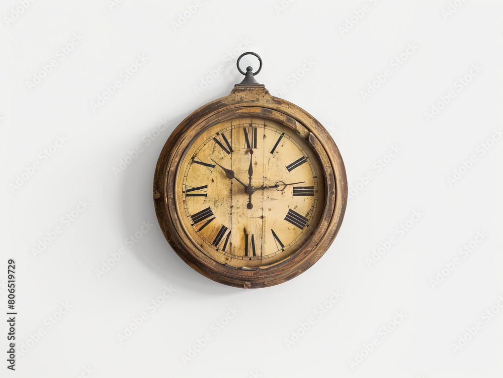 A small wooden clock hanging on a wall.