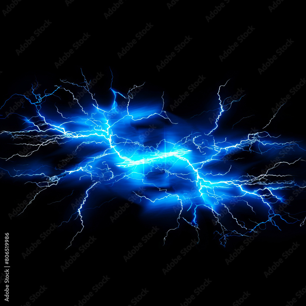 A blue lightning bolt on a black background. A blue lightning bolt on a black background.