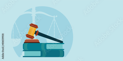 Law books with a judges gavel isolate on background.