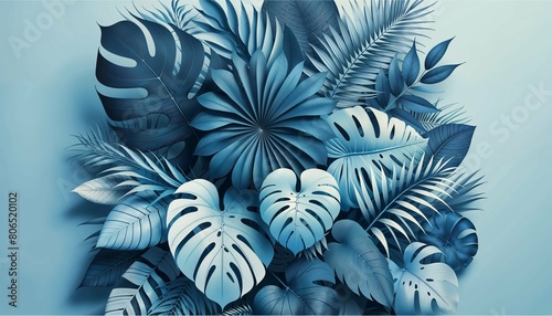 Tropical leaves in blue color