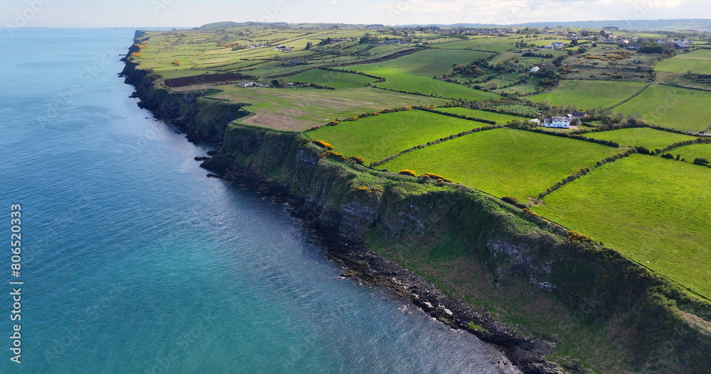 Aerial view of the beautiful and spectacular coastline of the Glens of Antrim Northern Ireland Aerial view of the beautiful and spectacular coastline of the Glens of Antrim Northern Ireland