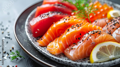 typical Japanese food sashimi white background