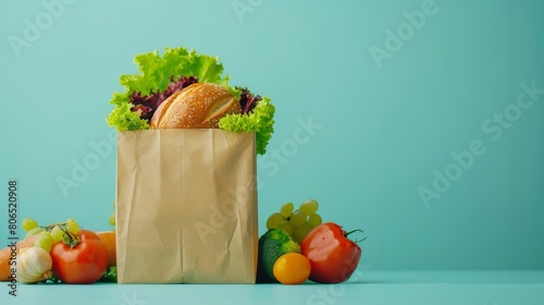 A brown paper bag filled with fruits and vegetables. 