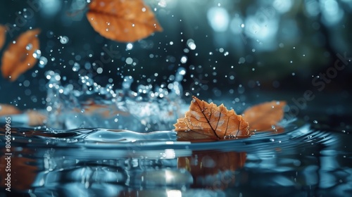 The autumn leaves falling into water. photo