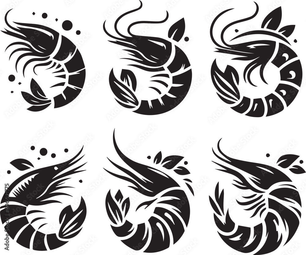 shrimp silhouette on white background. shrimp logo shrimp silhouette on white background. shrimp logo