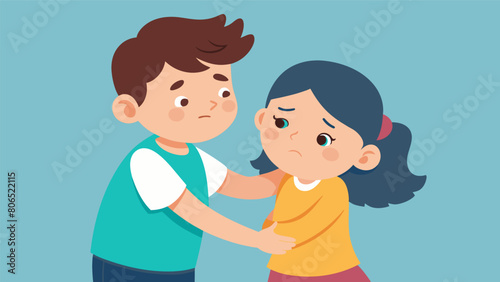 A sibling comforting their brother or sister after a disagreement reminding them to forgive and move forward with understanding and empathy.. Vector illustration
