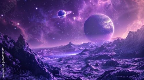 Fantasy planet space landscape background with purple color scene