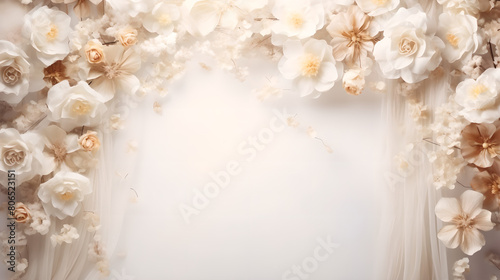 white romantic background with Beige flower  empty copy space  Wedding Day   show product 