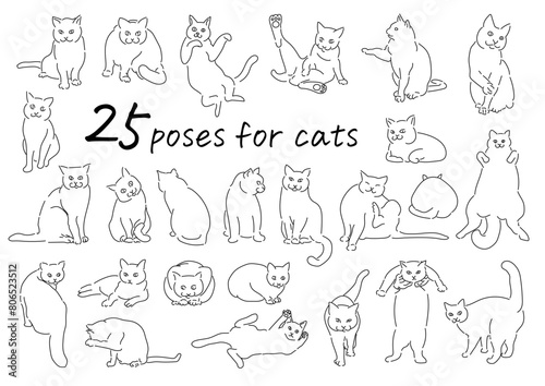 猫のシンプルな線画のイラスト